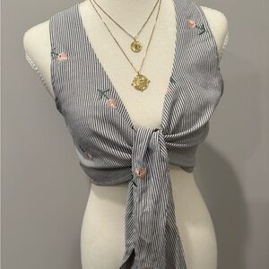 Embroidered wrap top